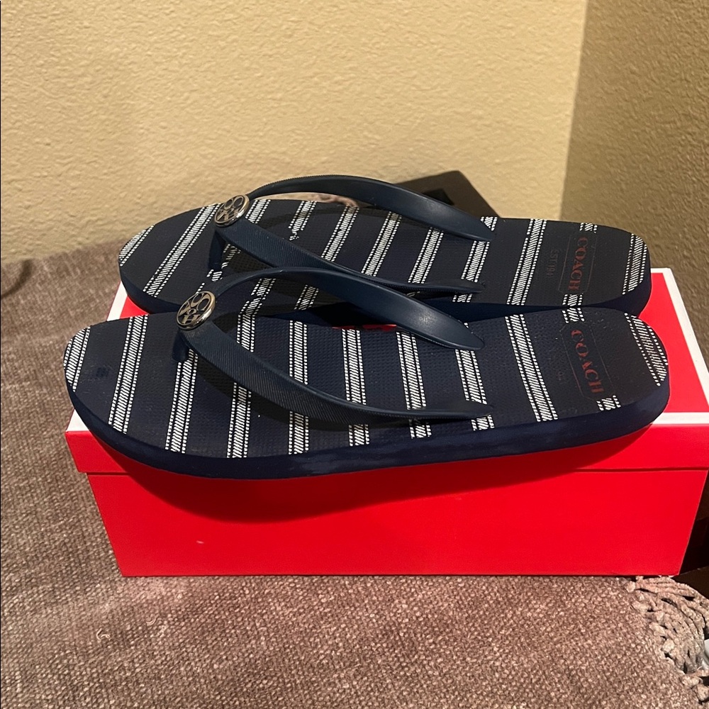 Coach Dark Blue and White Flip Flops - Picture 2 of 11